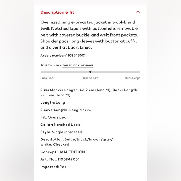 H&M oversized jacket with belt. - Picture 6 of 12